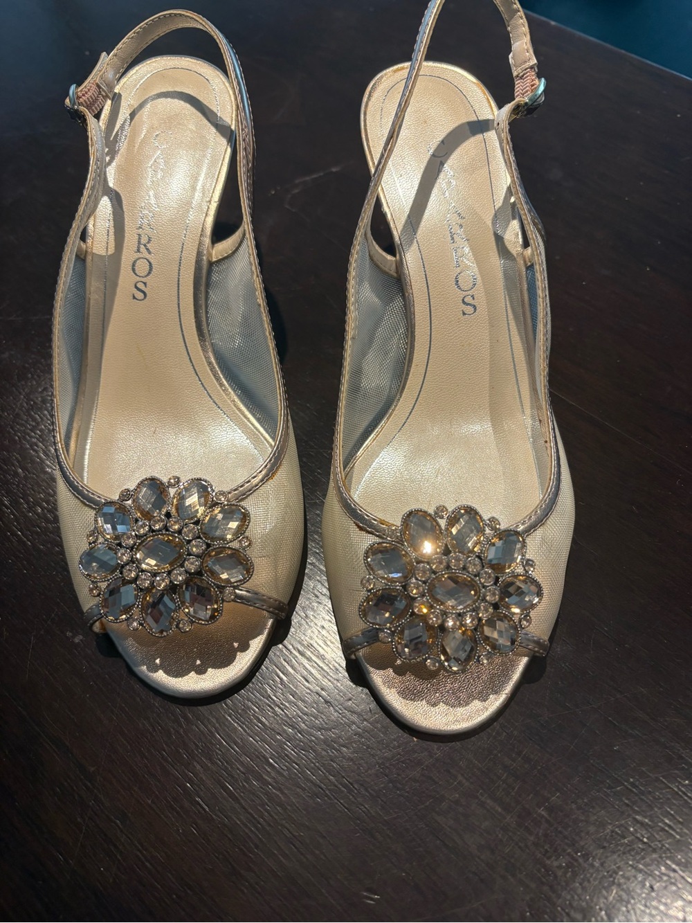 NWOT Brand New Caparros Embellished Slingback Peep-Toe Heel in Champagne